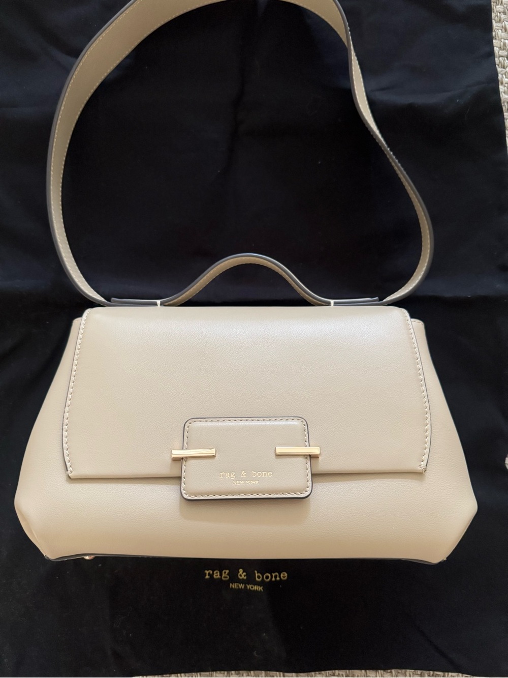 Rag & Bone Beige Realm Leather Shoulder Flap Bag with Gold Hardware
